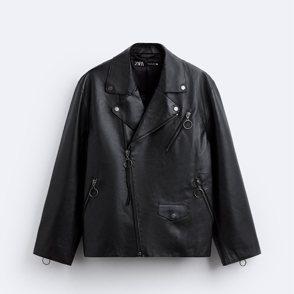 Oversized Leather Biker Jacket Zara M
